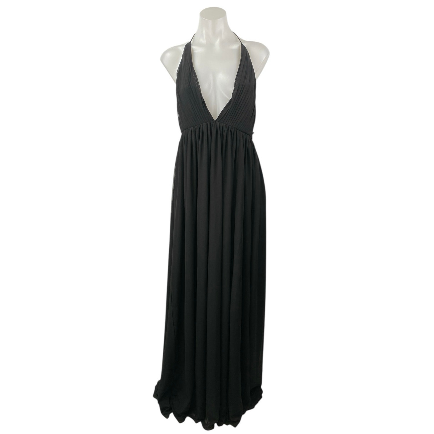Missguided Women's Black Plunging V Neck Sleeveless Maxi Halter A-Line Dress 4